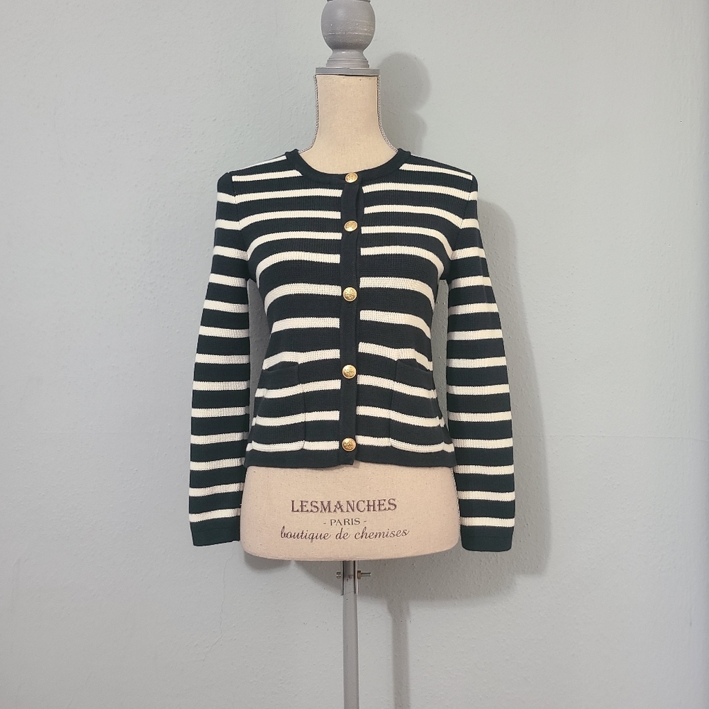 J Crew Emilie Sweater Lady Jacket in Stripe Black and White XS